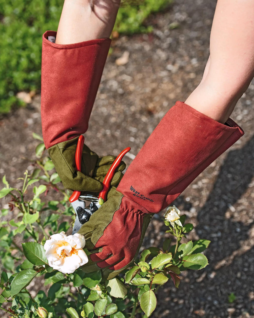 Gants de jardinage anti-épines à manchette longue pour hommes et femmes, couleur rouge