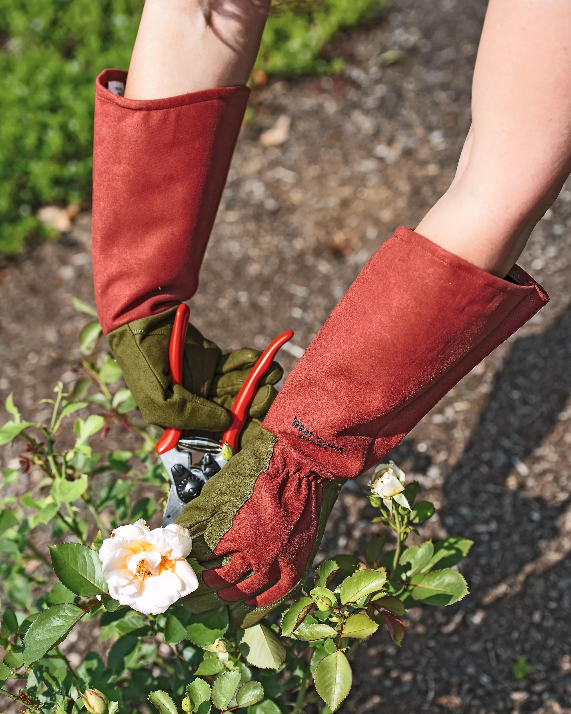 Gants de jardinage anti-épines à manchette longue pour hommes et femmes, couleur rouge