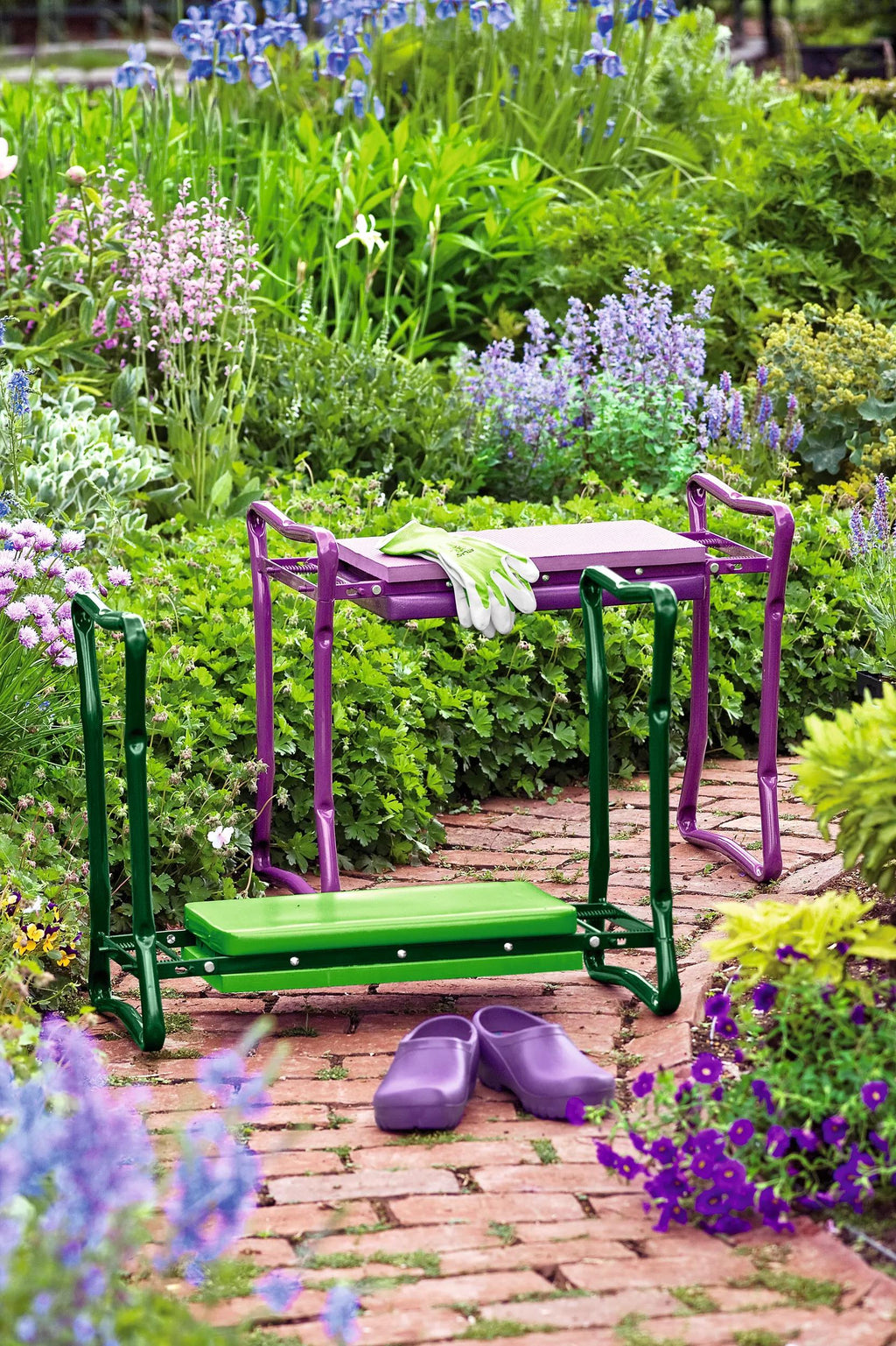 Banc de jardin agenouilloir avec coussin rembourré et cadre en acier pliable