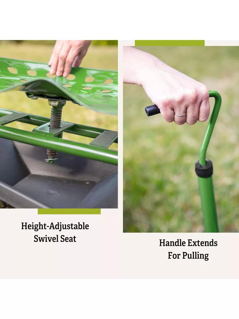Jardinage Deluxe avec Siège Roulant et Panier à Outils, Multicolore