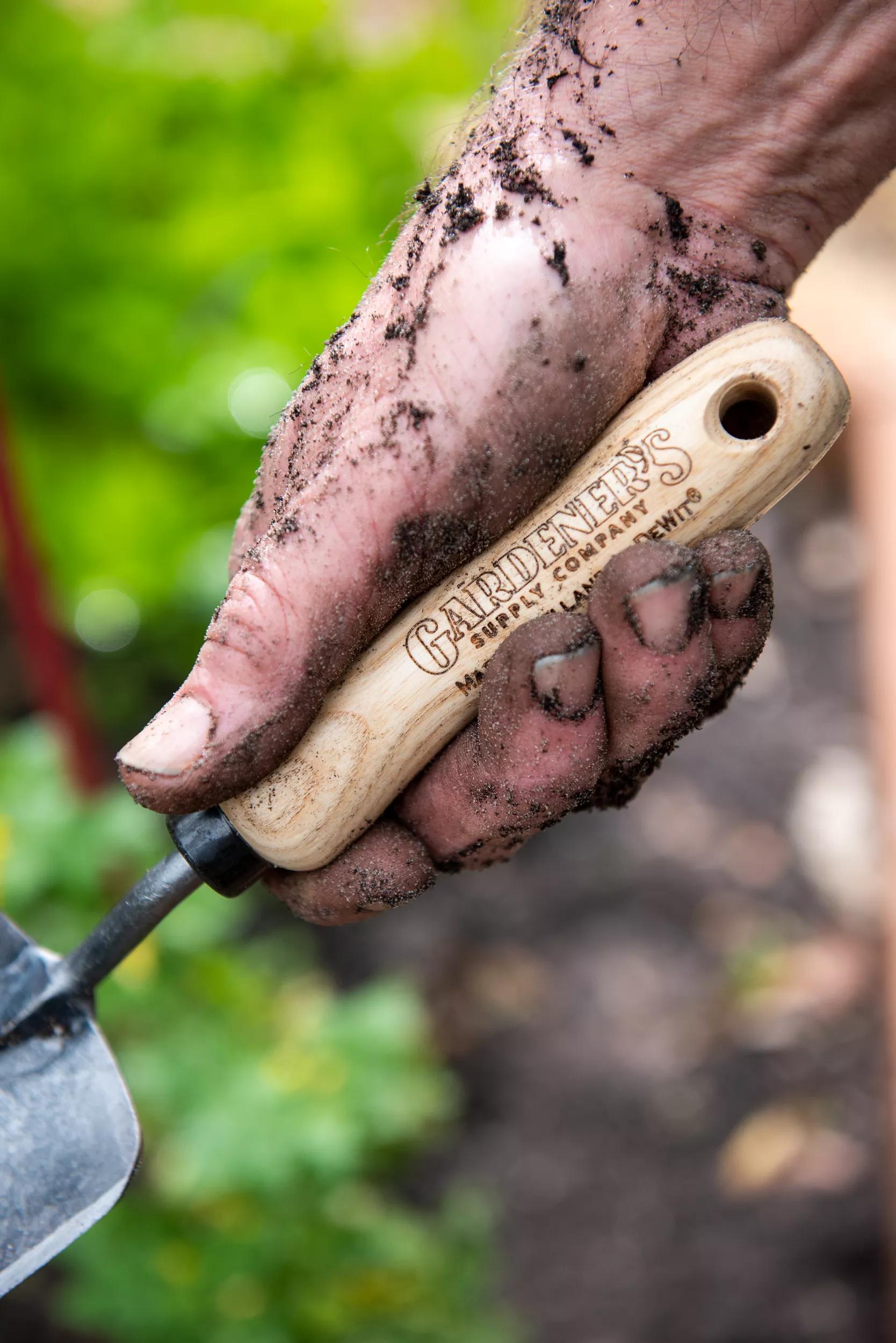 Transplantoir de jardin en acier à haute teneur en carbone forgé à la main avec manche en bois dur