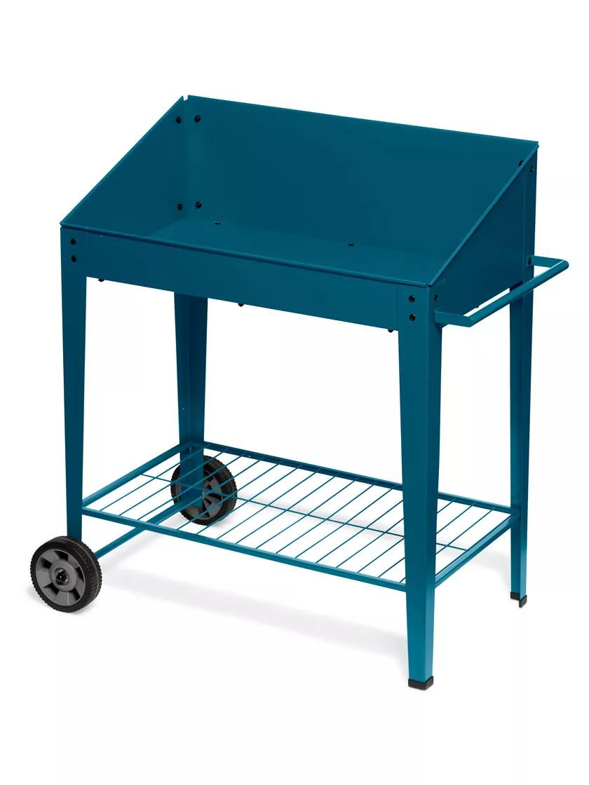 Table de rempotage roulante en acier avec étagère grillagée à deux couleurs