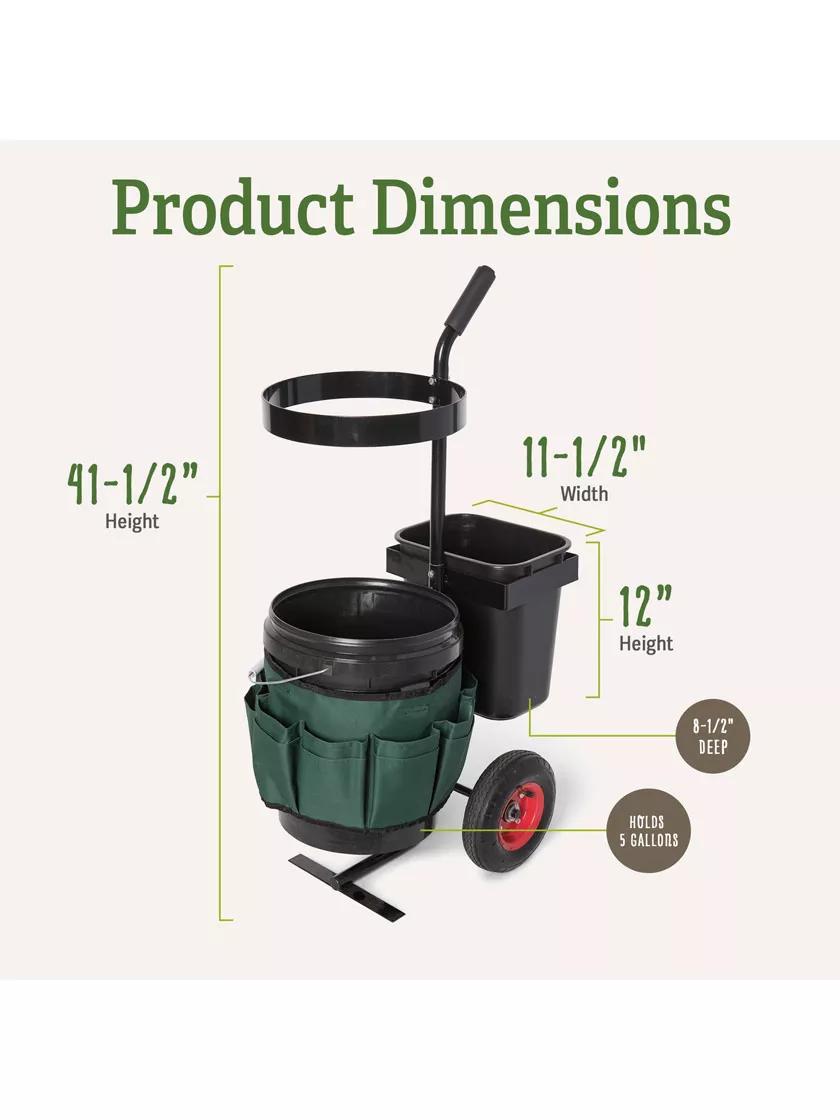 Chariot de rangement à roulettes pour outils de jardin avec organiseur de seaux