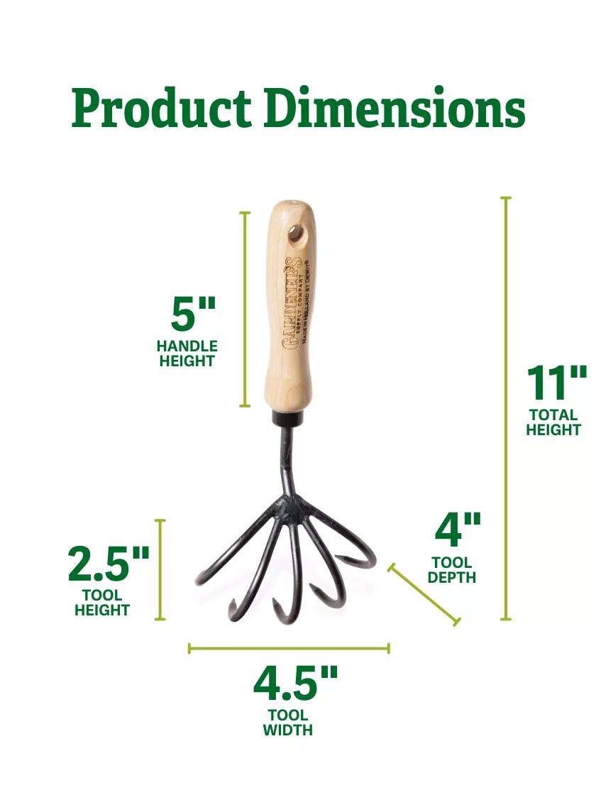 Cultivateur à main 5 dents avec manche court en frêne, dents en acier