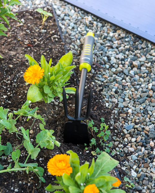 Outil de jardin binette et cultivateur à manche court 2-en-1, vert