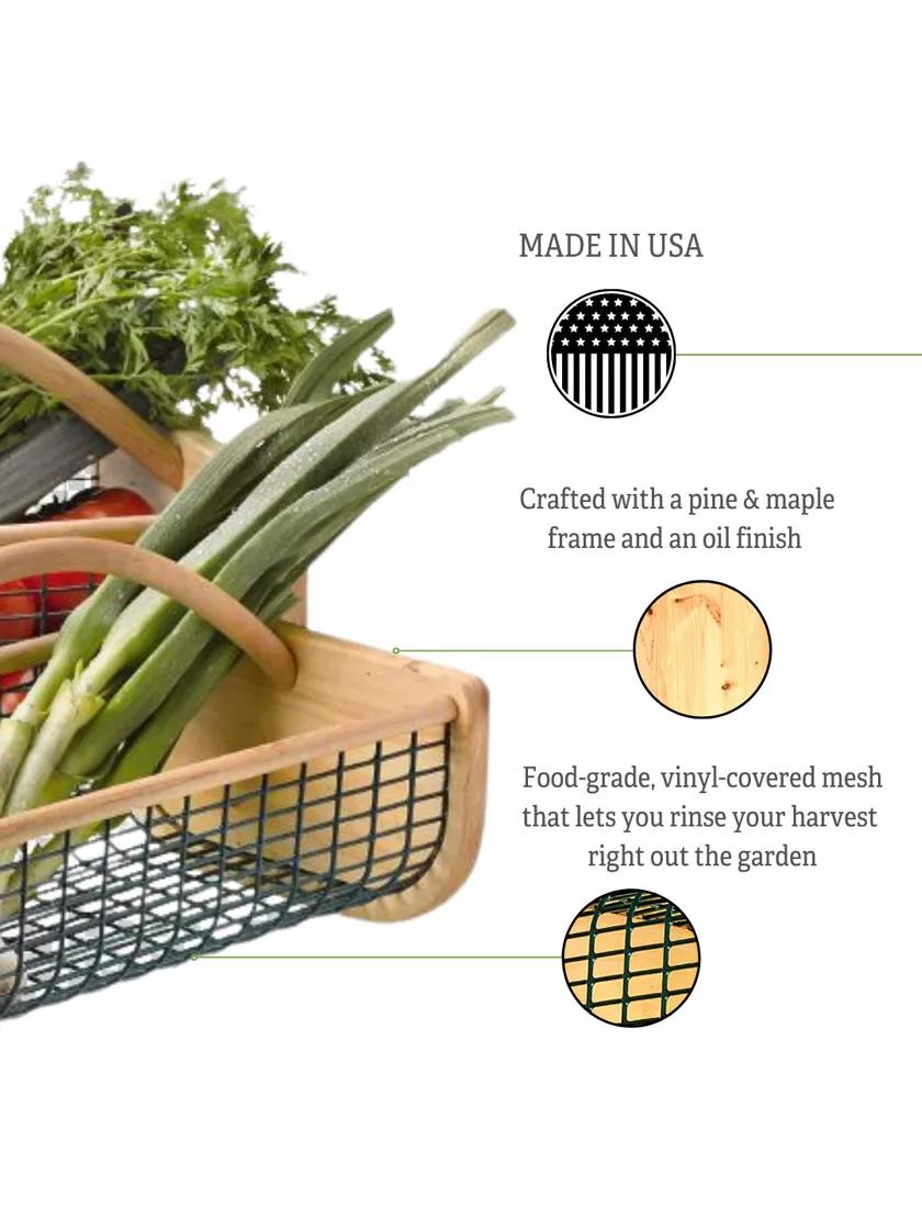 Panier de récolte de jardin en treillis métallique à cadre en bois avec poignée
