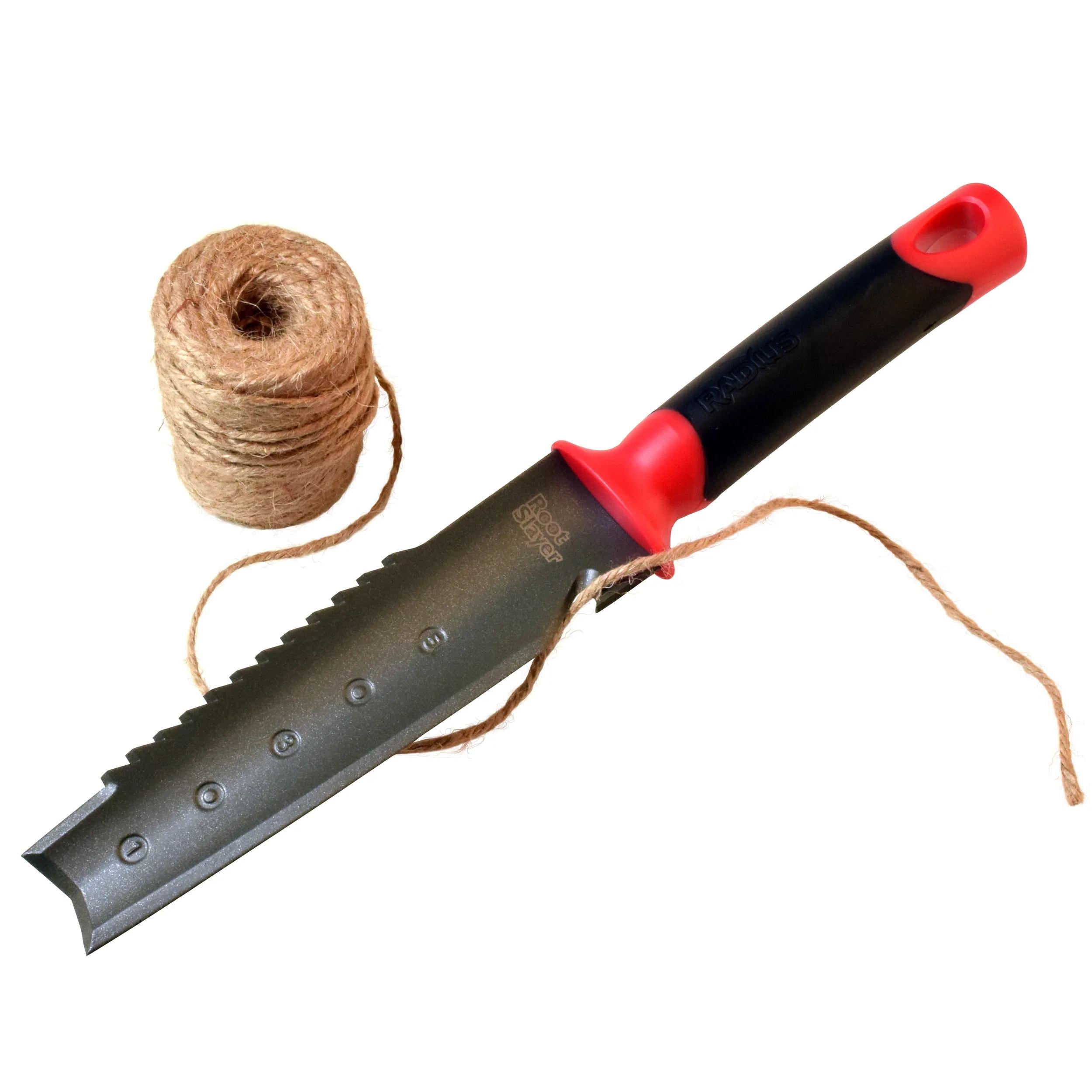 Couteau de jardin en acier robuste avec bord coupe-racine et coupe-ficelle