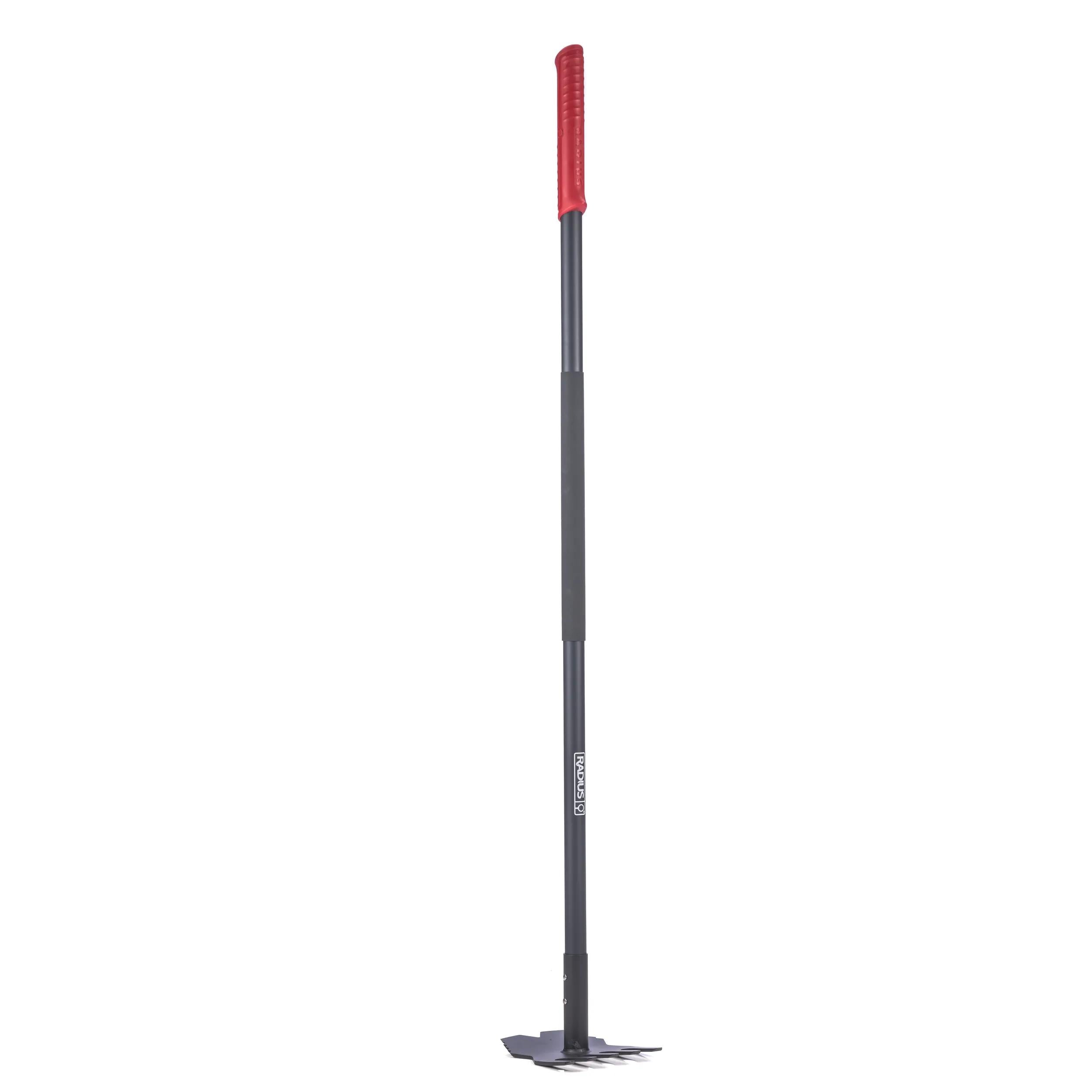 Binette-râteau 2 en 1 ultra robuste avec bord en V, manche en fibre de verre de 147 cm