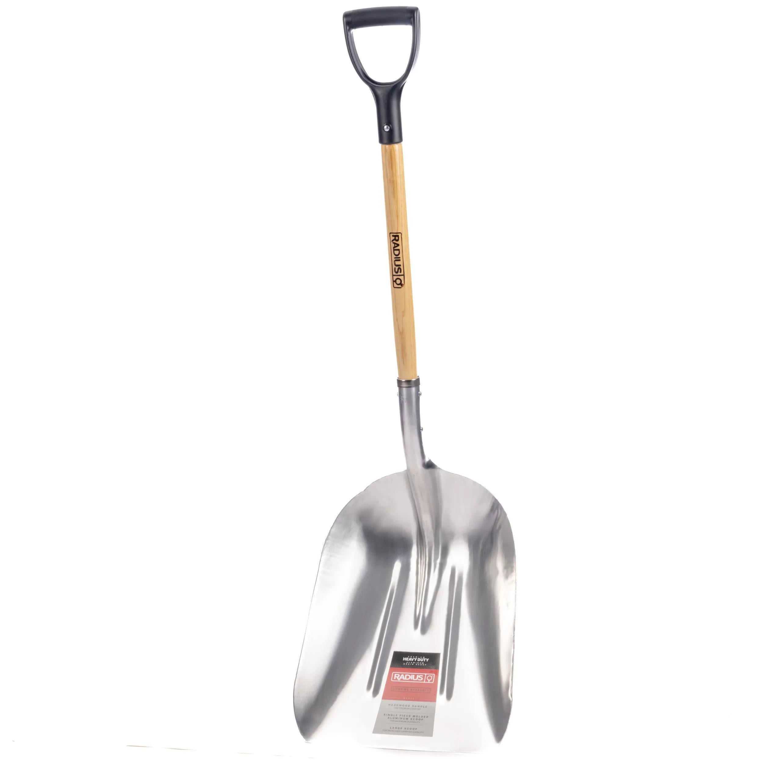Pelle à grain avec poignée en D en bois dur, tête en aluminium ou en plastique