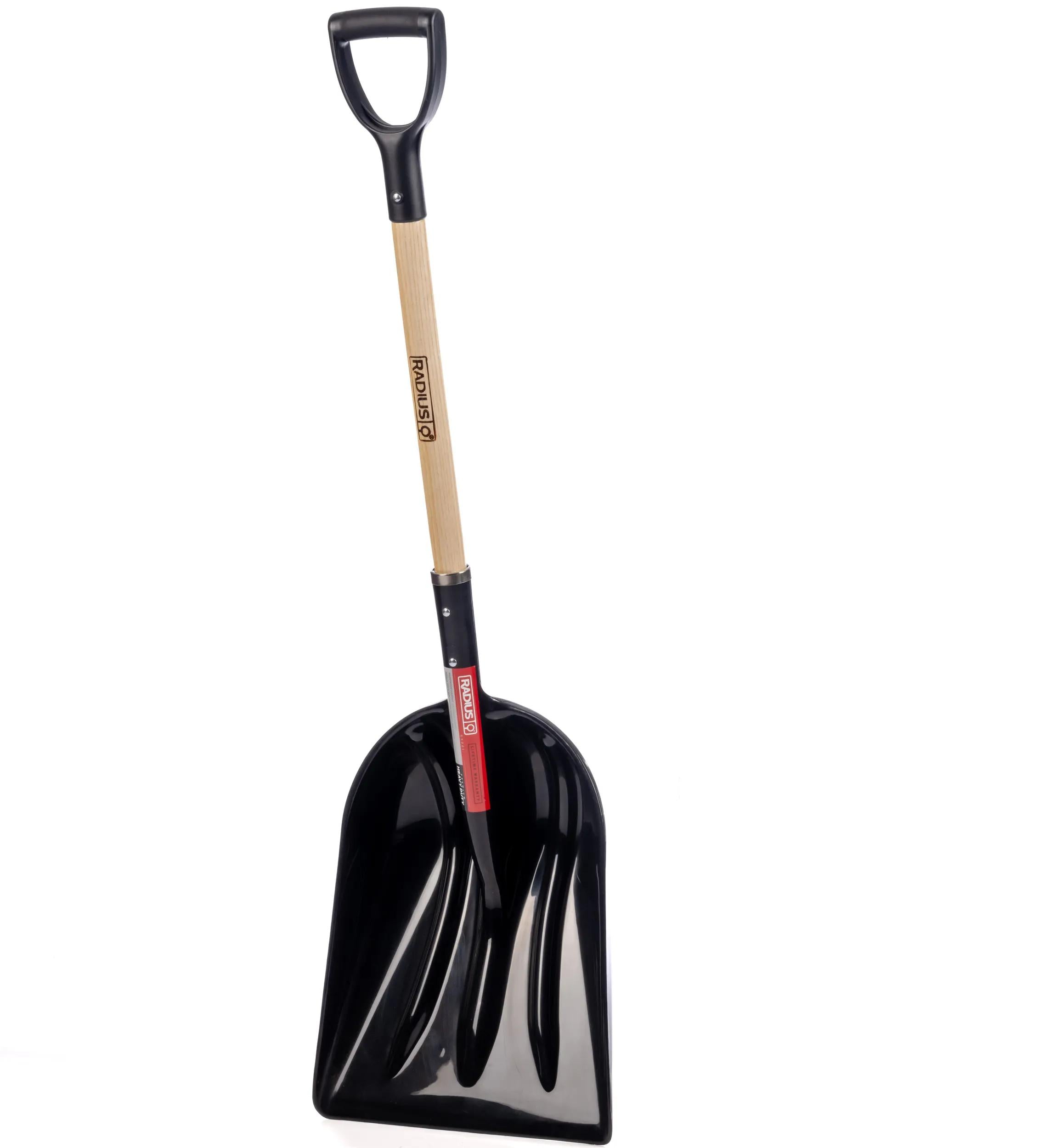 Pelle à grain avec poignée en D en bois dur, tête en aluminium ou en plastique